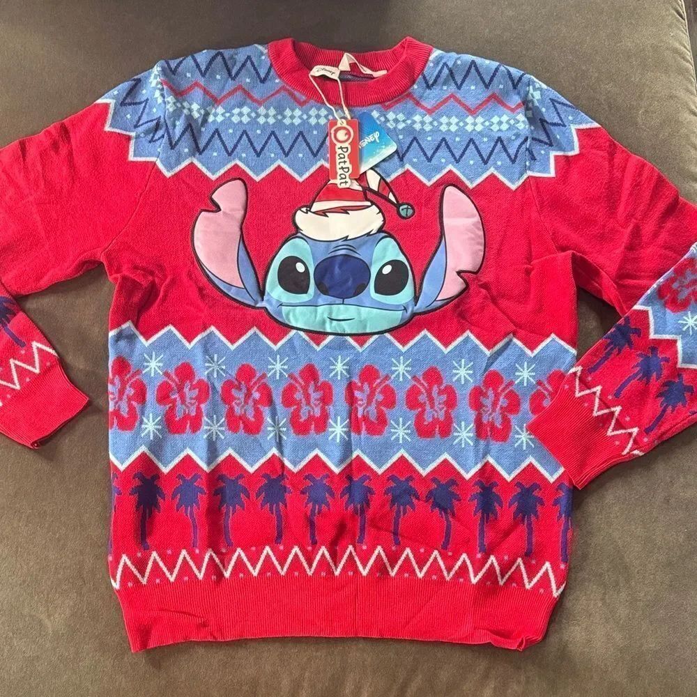 Men’s Disney Red and Blue Stitch Holiday Christmas Knit Sweater Size M NEW